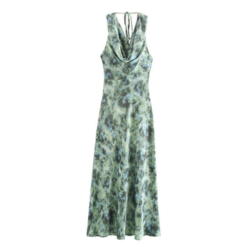 Elegant Flower Printed Cowl Neck Maxi Dress DP25C974