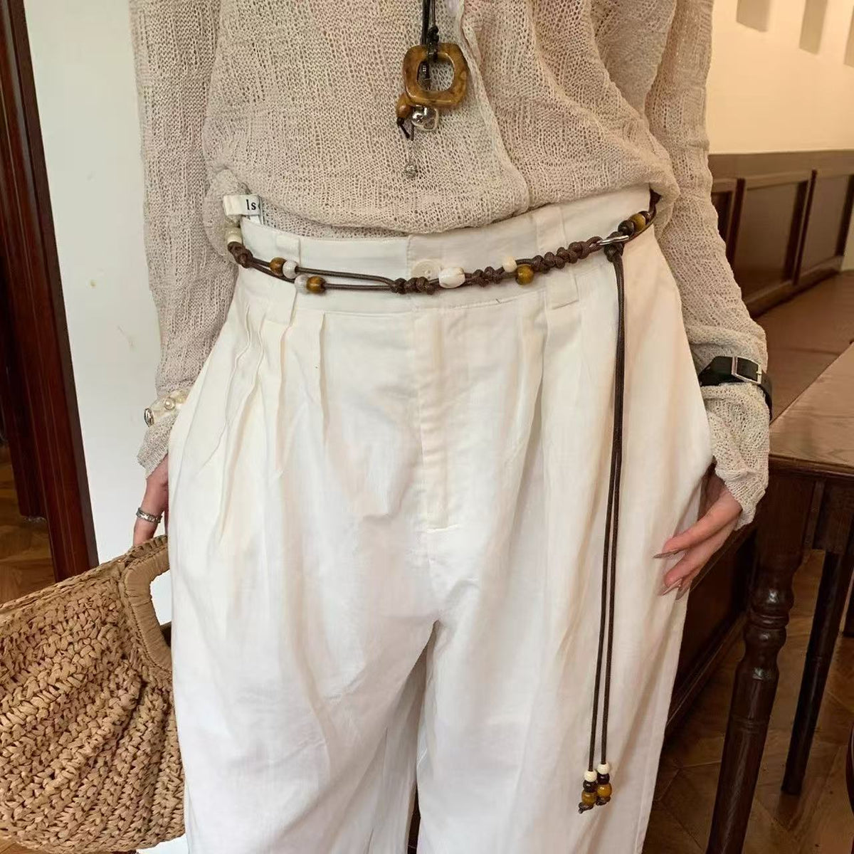 Boho-Style Handmade Weave Beaded Waist Belt 6W6JBT241