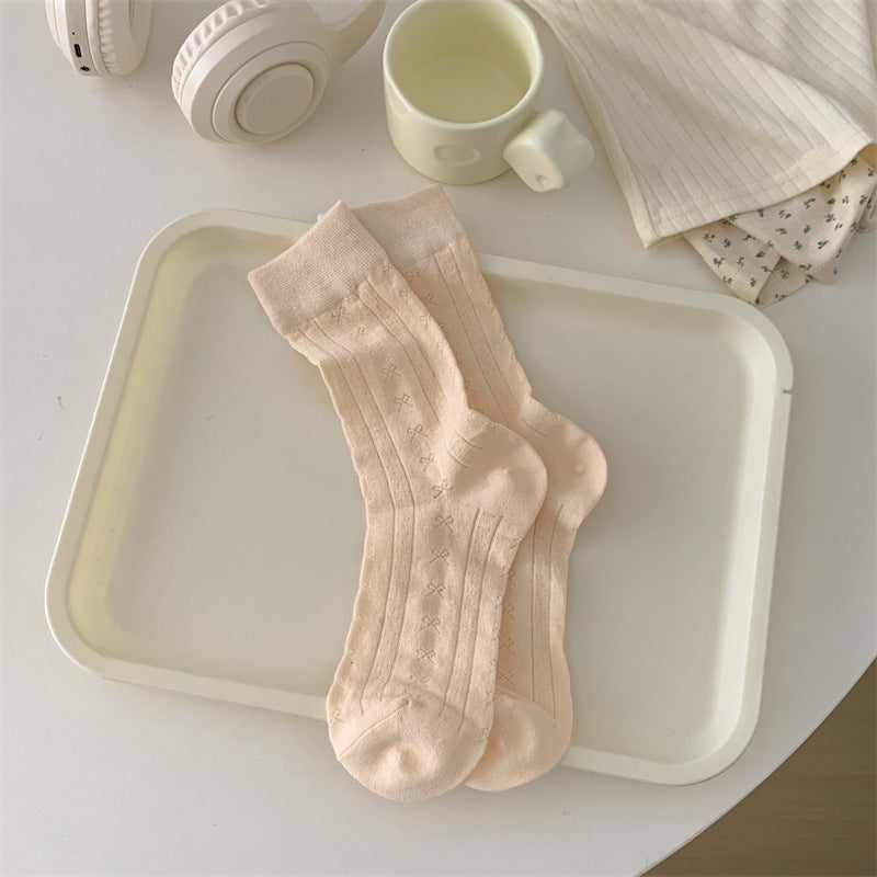 Solid Bow Mesh Socks - DippedShop Wholesale - #6595