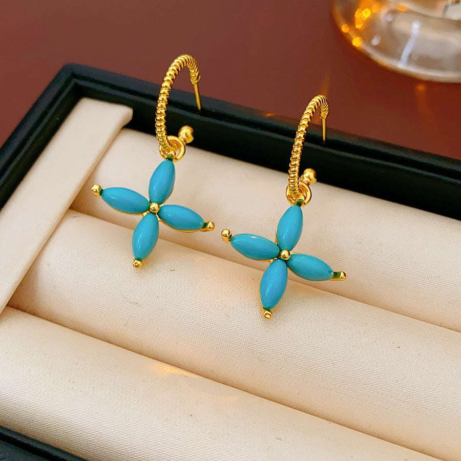 Vintage Turquoise Flower Drop Earrings 6W6JER840