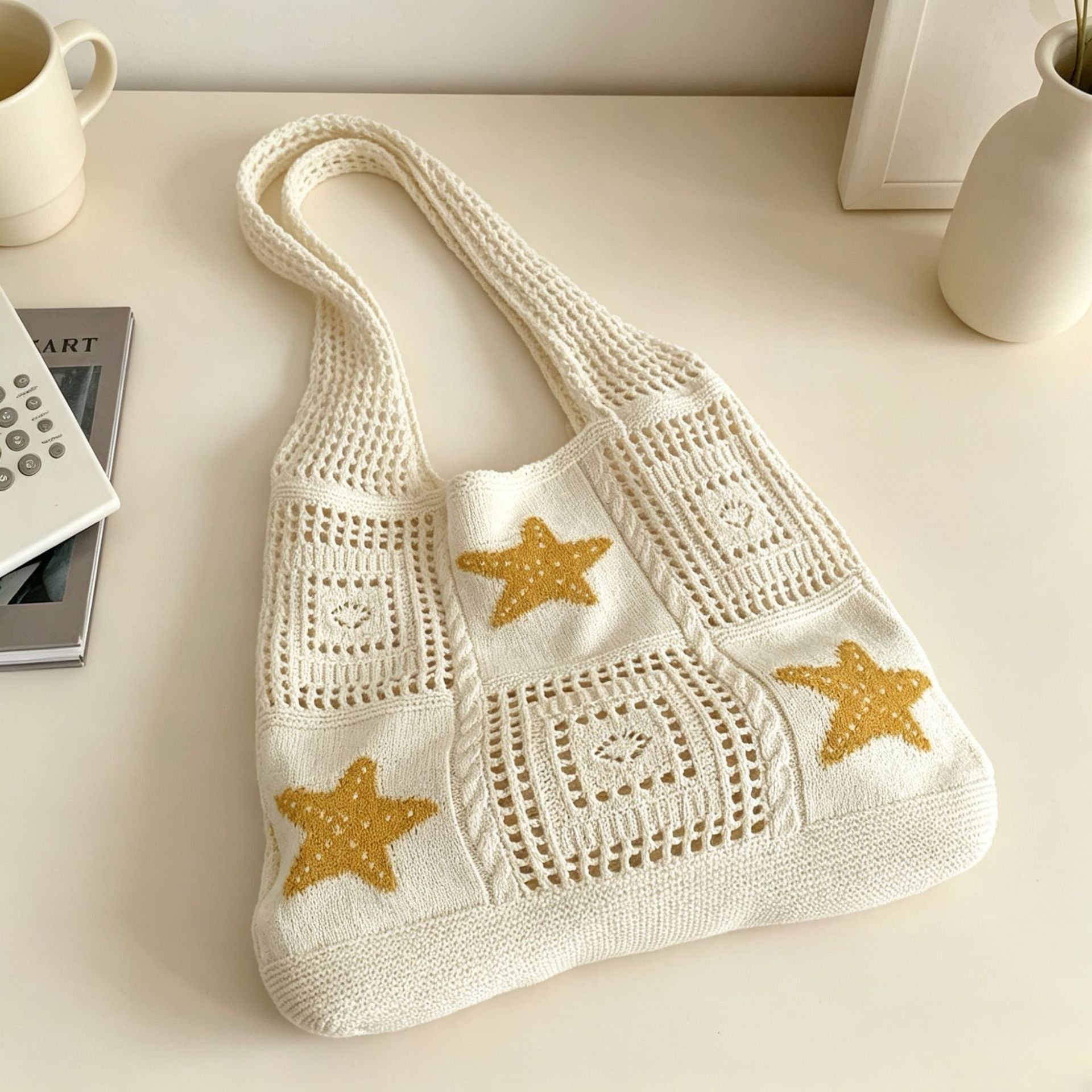 Retro Jacquard Hollow Out Knit Shoulder Bag 6W10BBG1761