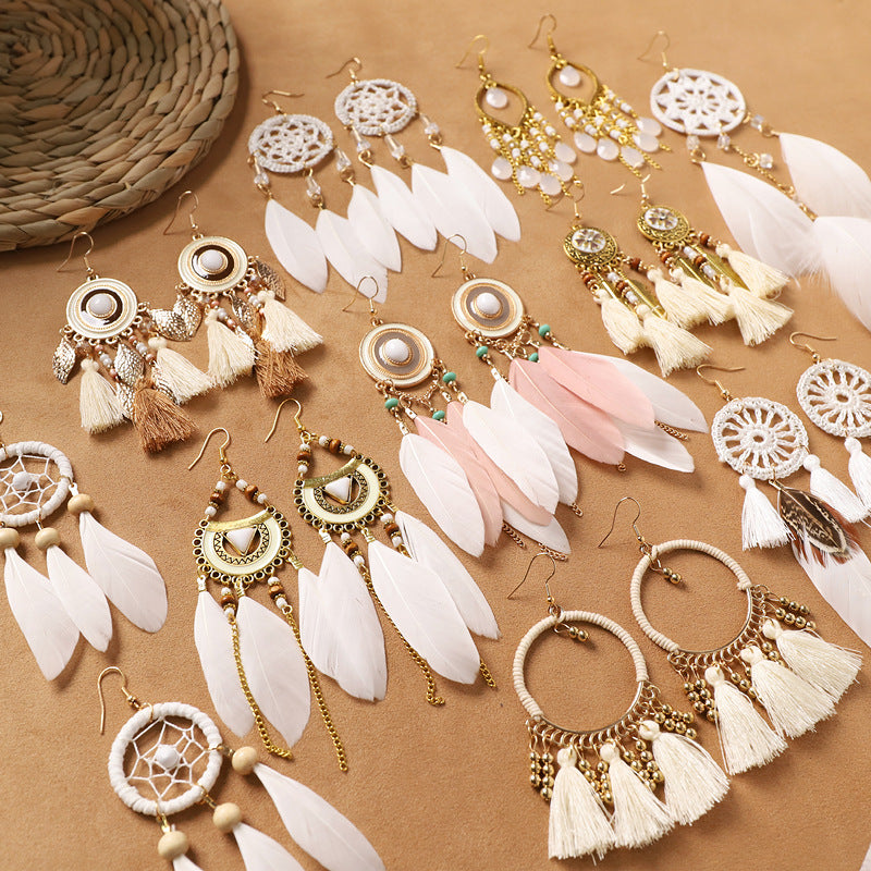 Retro Feather Tassel Earrings - DippedShop Wholesale - #6739
