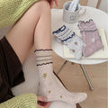 Ruffle Floral Mid Calf Socks - DippedShop Wholesale - #6195