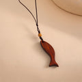 Simple Rope Braided Wood Fish Pendant Necklace 6W6JNC662