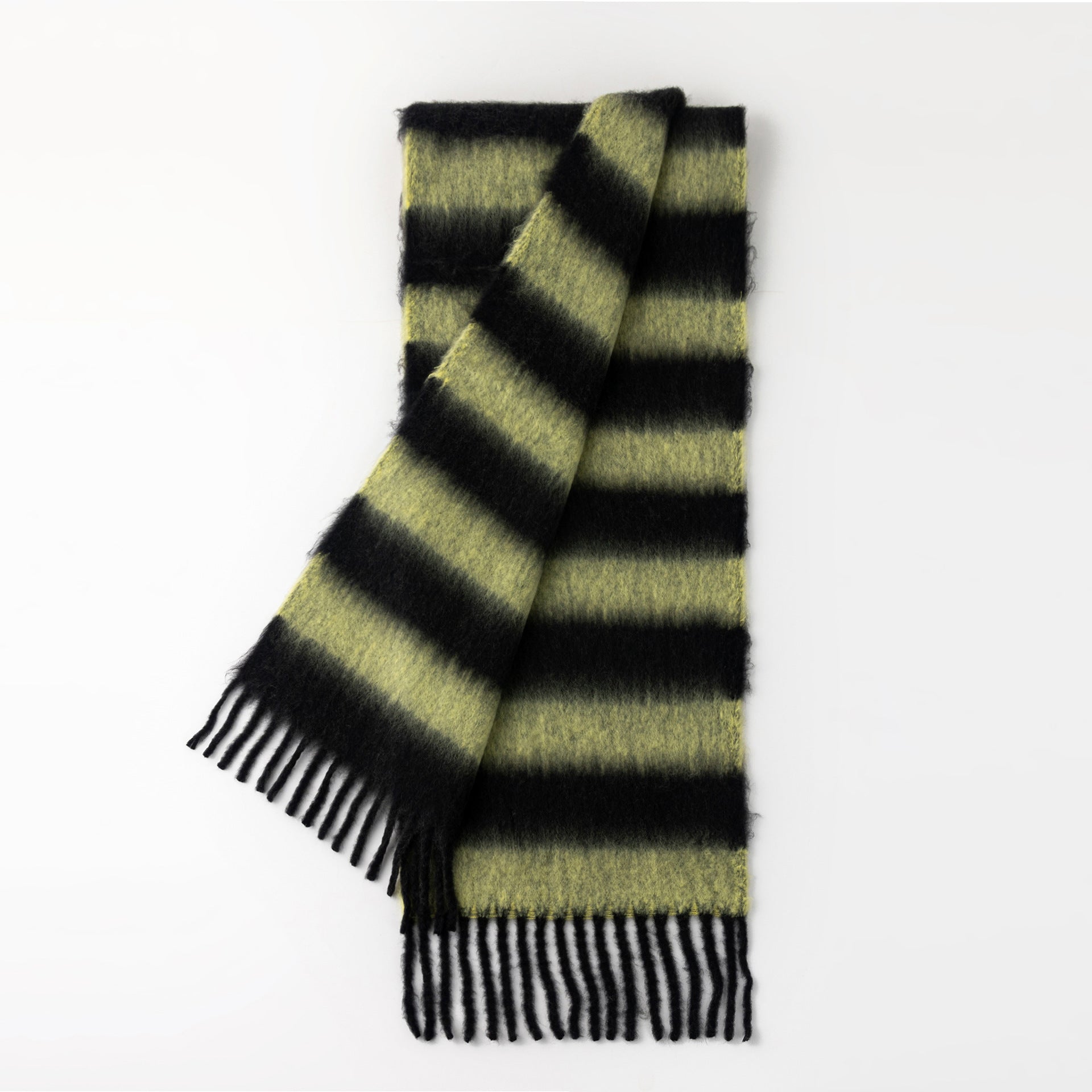 Mohair Color Block Striped Tassel Scarf 6W6NSW276
