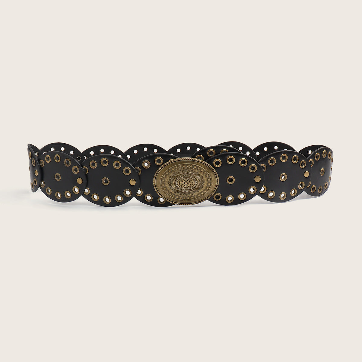 Retro Western Oval Buckle Wide Disc Waist Belt 6W6JBT234