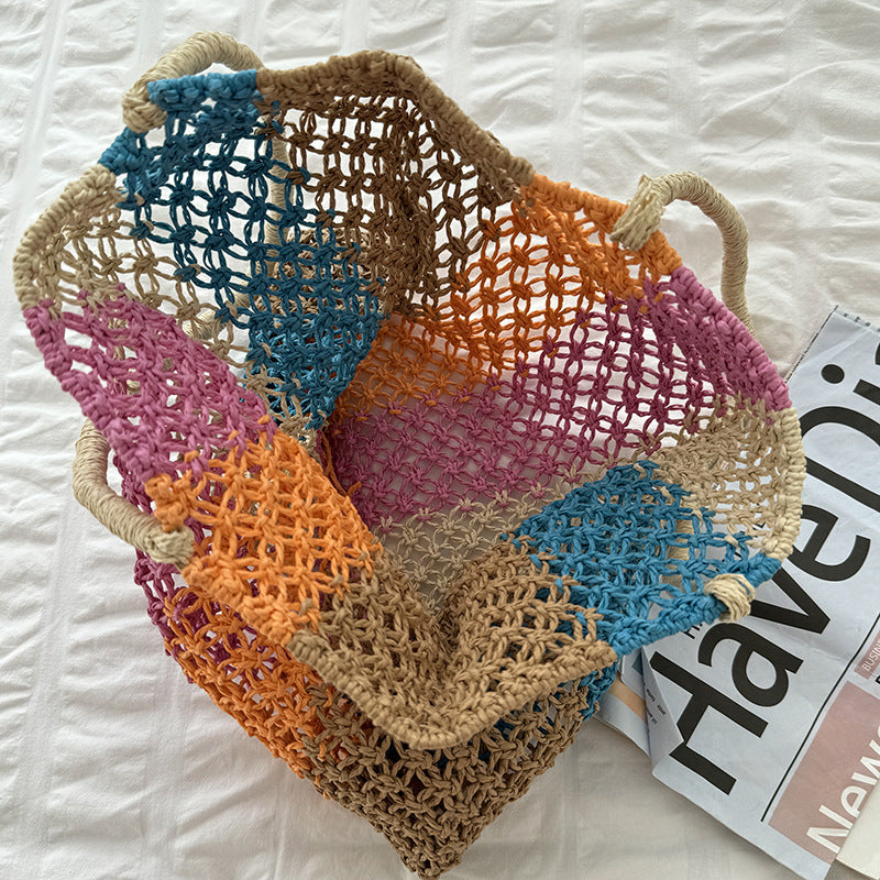 Color Block Straw Tote Bag - DippedShop Wholesale - #0195