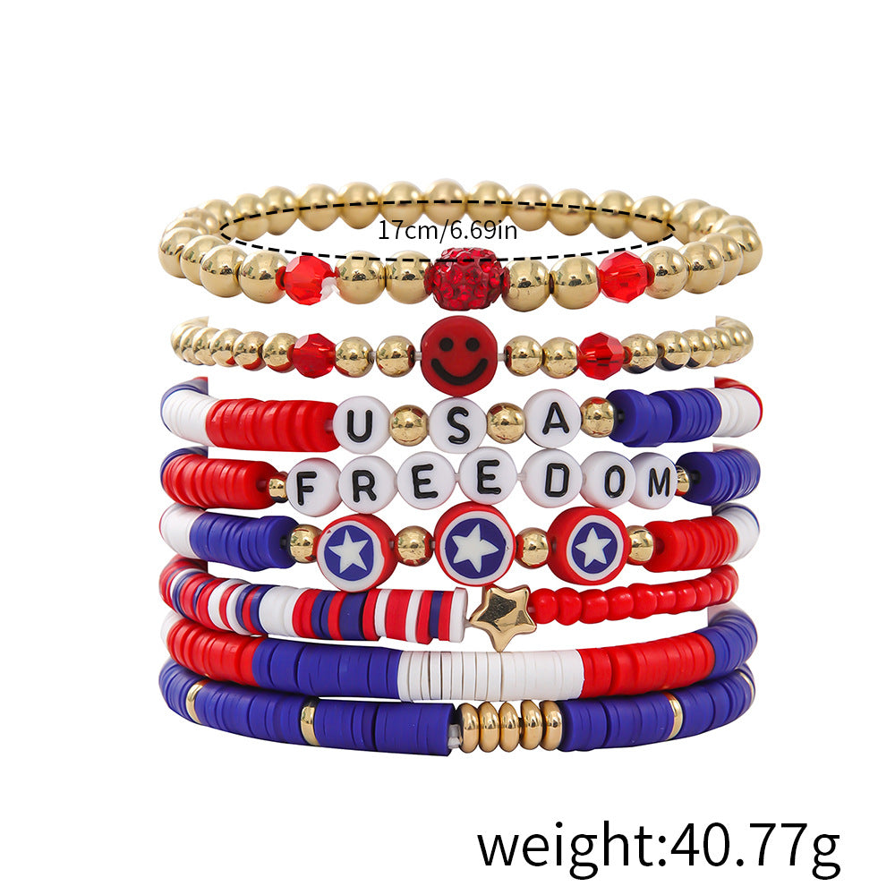 Stylish USA Flag Elastic Beaded Chain Bracelets Set 8ZA6JBR301L