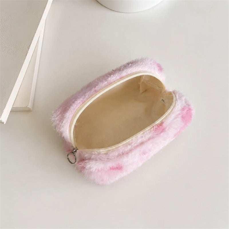 Vintage Heart Pattern Plush Cosmetic Bag 6C5CO278