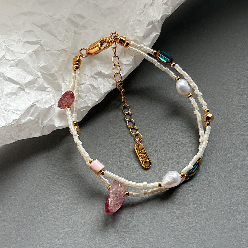 Double Layered Irregular Pearl Stone Beaded Bracelet 6W6JBR367