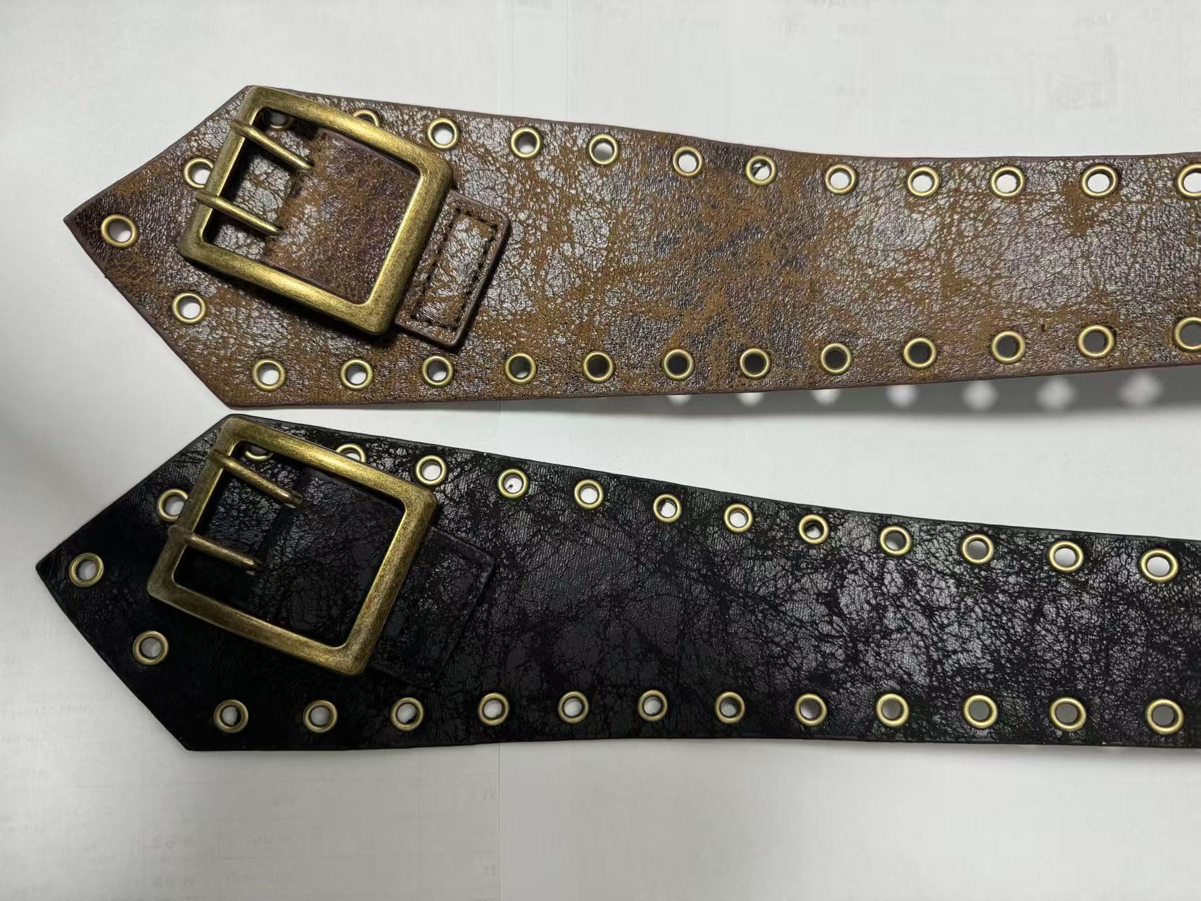 Vintage Hollow Out Studded Wide Leather Belt 6W6JBT174