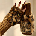 Leopard Faux Fur Fingerless Gloves - DippedShop Wholesale - #6899