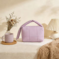 Solid Color Cotton Quilted Top Handle Cosmetic Bag 6S10BOB1042