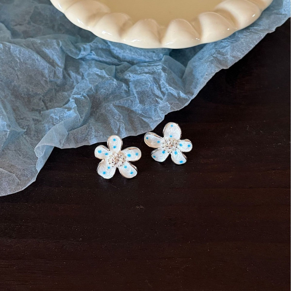 Polka Dot Floral Stud Earrings - DippedShop Wholesale - #2755