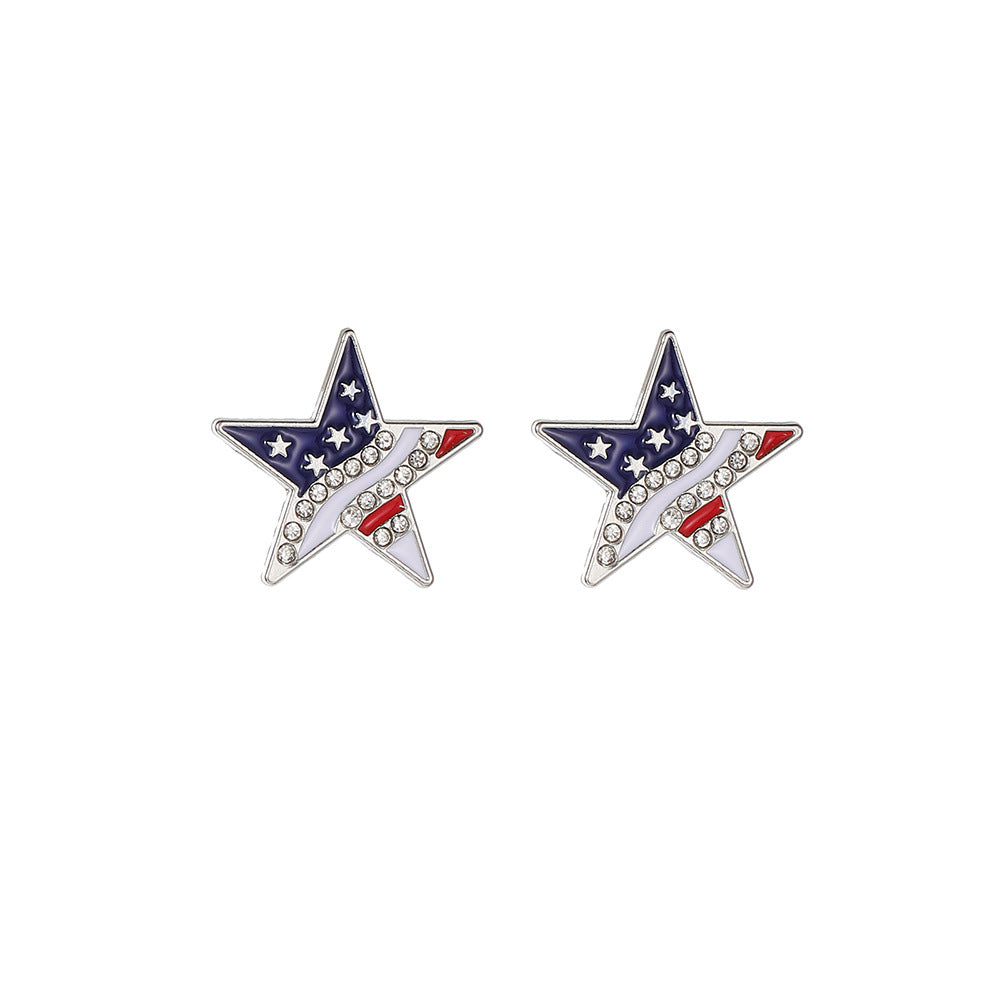 Minimalist USA Flag Rhinestones Star Stud Earring 8ZA6JER192L