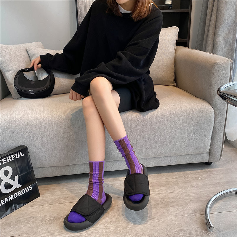 Trendy Color Contrast Striped Crew Socks 6W8FSO671