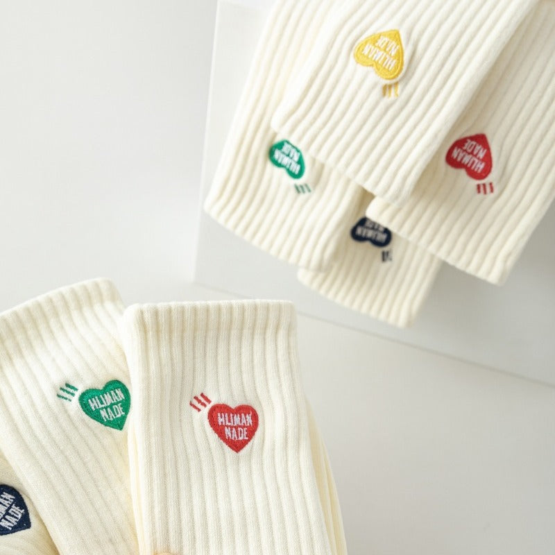 Heart Embroidery Rib Socks - DippedShop Wholesale - #7235