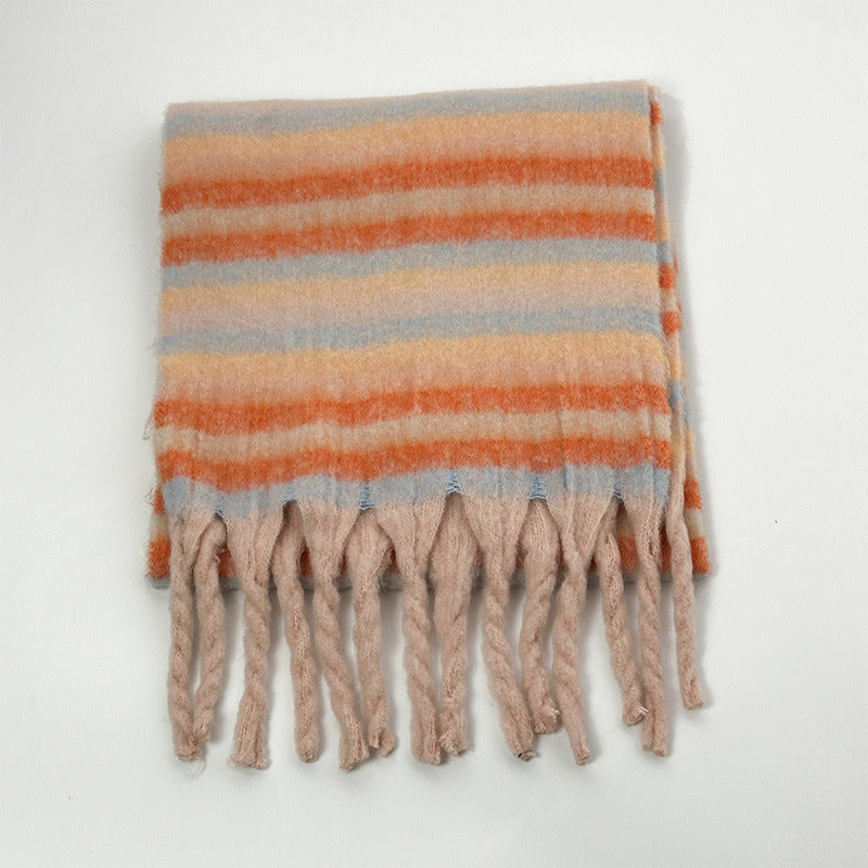 Elegant Striped Soft Thick Warm Tassel Scarf 6W6NSC83