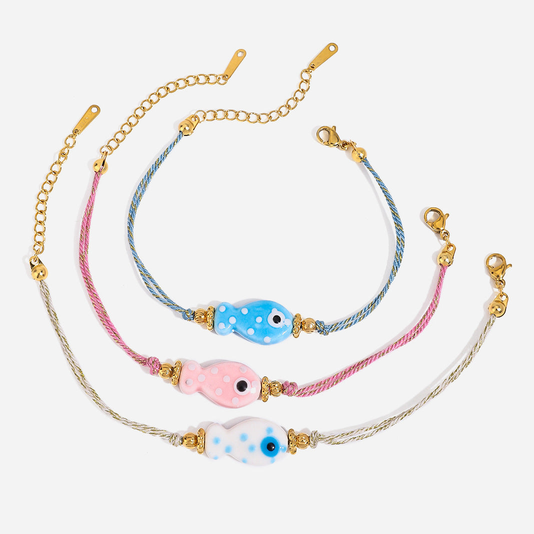 Fish Pendant Braided Bracelet - DippedShop Wholesale - #6291