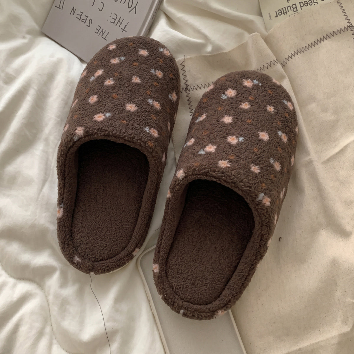 Fresh Floral Print Soft Plush Indoor Slippers 6W8FSP229
