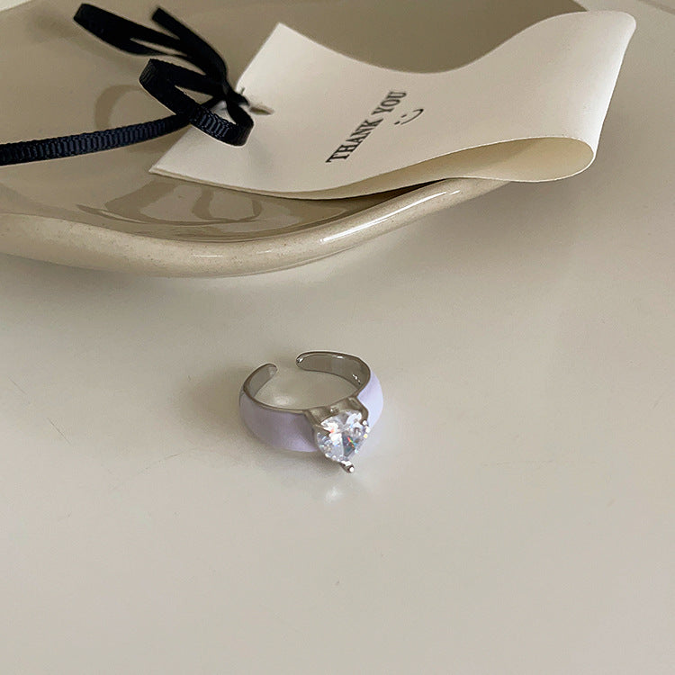 Enamel Heart Rhinestone Ring - DippedShop Wholesale - #8659