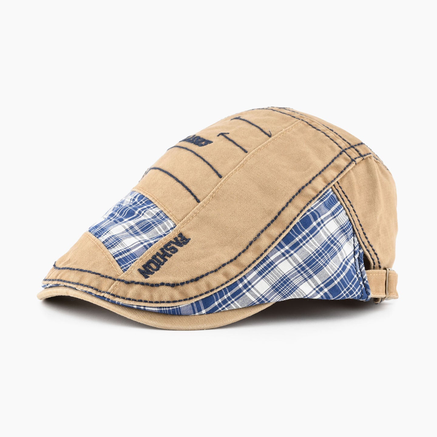 Vintage Plaid Splice Letter Embroidery Beret Hat MK2COK6W6HAT364