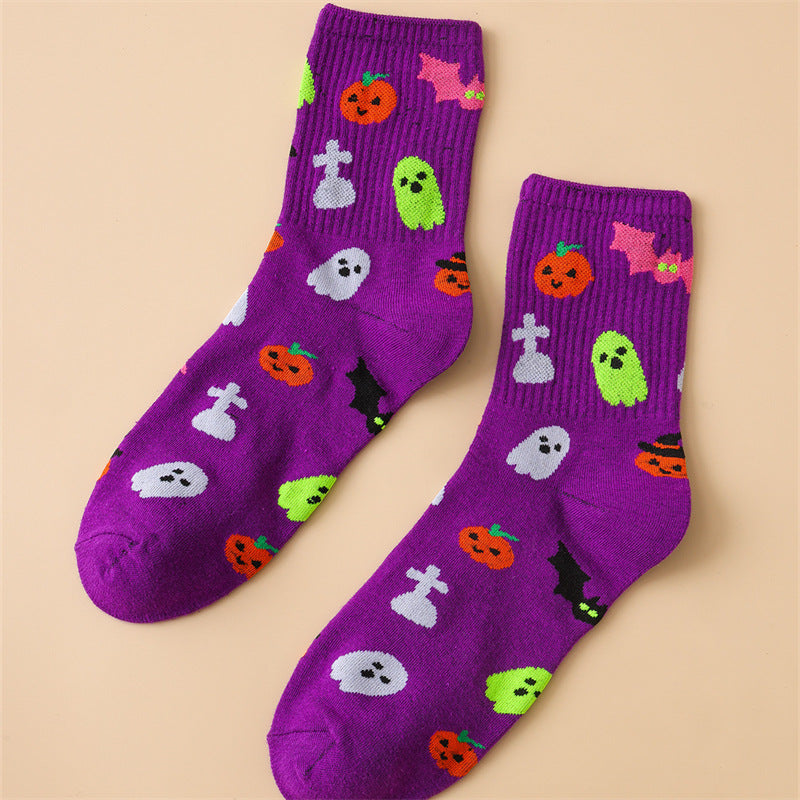 Pumpkin Ghost Print Socks - DippedShop Wholesale - #9555