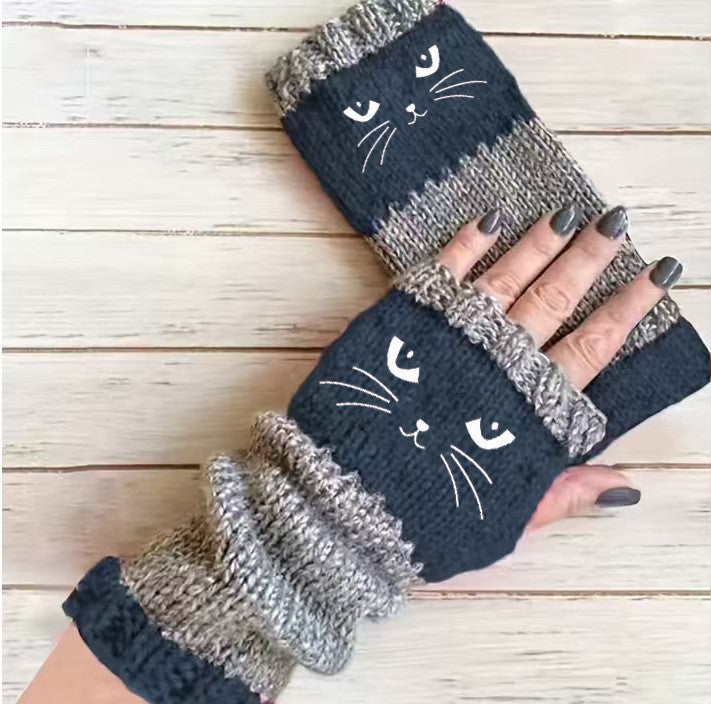 Cat Print Fingerless Gloves - DippedShop Wholesale - #5795