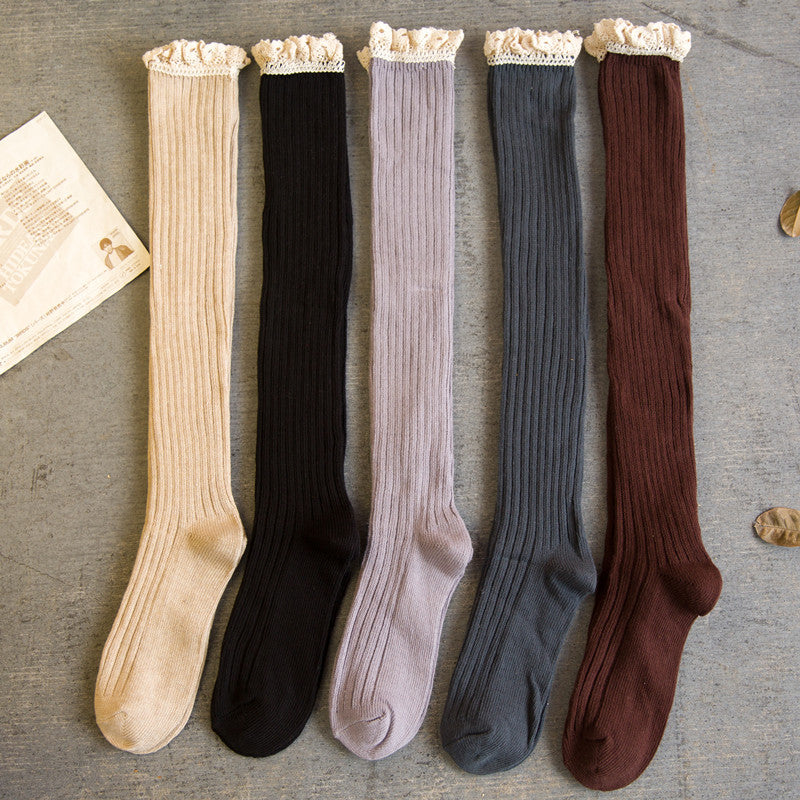 Sweet Lace Trim Chunky Knit Crew Socks 6W8FSO757
