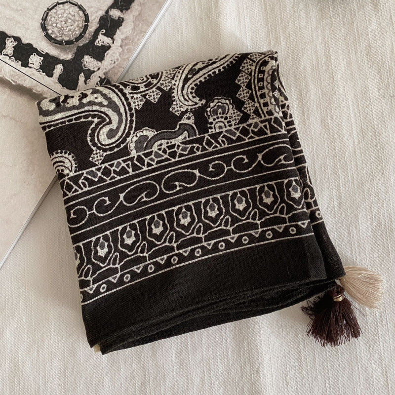Polka Dot Paisley Print Tassel Neck Scarf MK2BK6W6HHS26