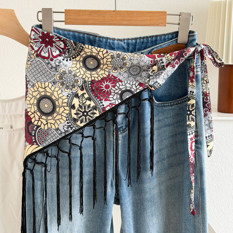 Color Block Cashew Print Tassel Hip Cover 6W6NSI201