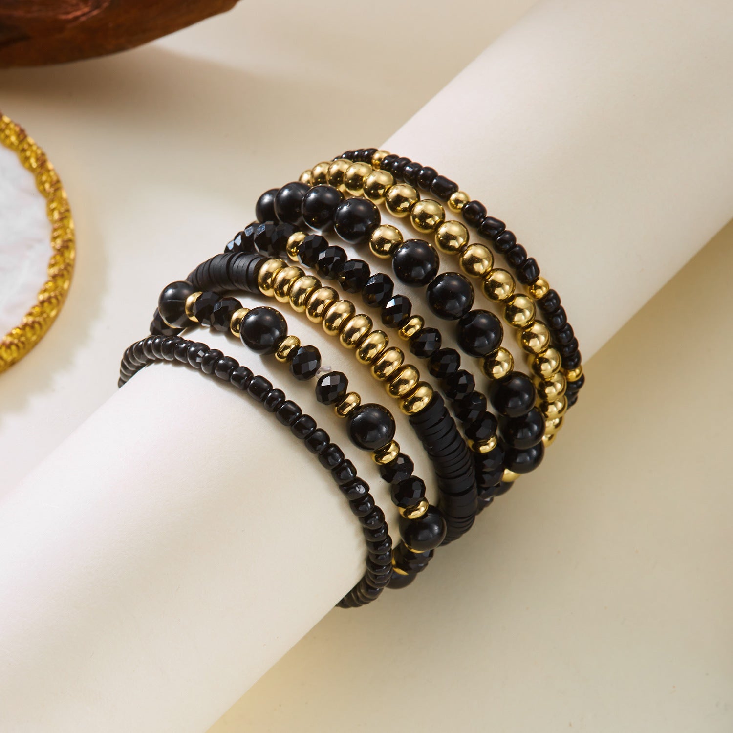 Retro Wooden Bead Strtchy Multi-Layer Bracelets 6W6JBR503