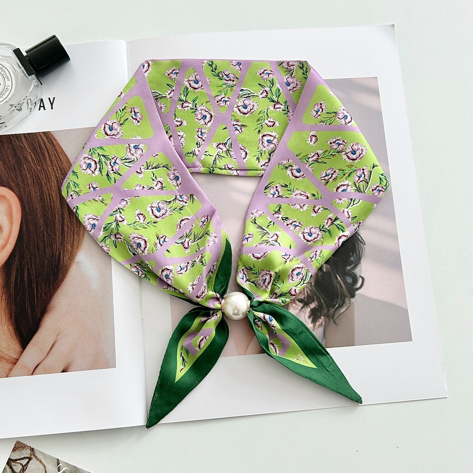 Vintage Floral Print Pearl Solf Silk Scarf MK2BLW6W6NSI64
