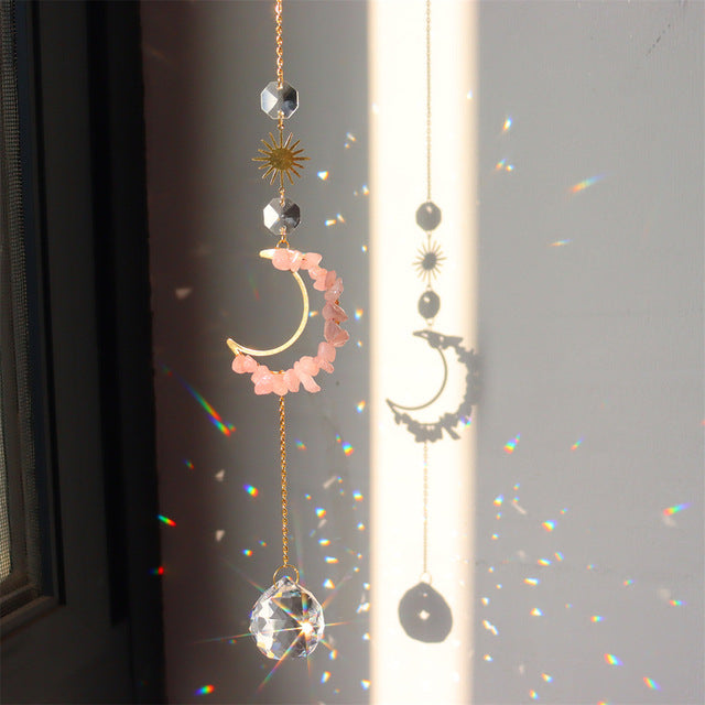 Natural Stone Moon Crystal Hanging - DippedShop Wholesale - #5347
