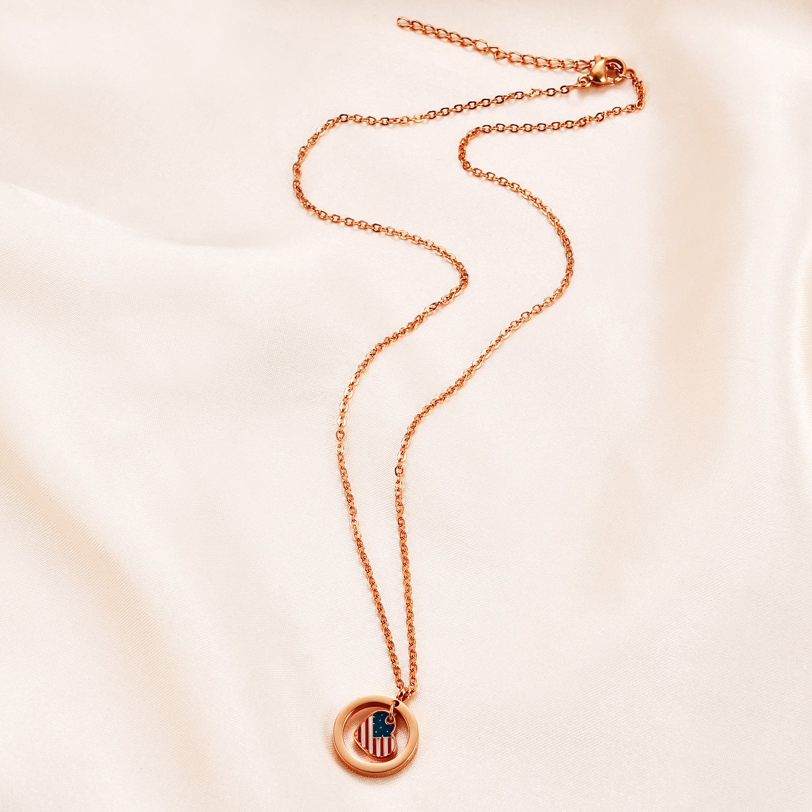 Elegant USA Flag Heart Pendant Chain Necklace 8ZA6JNC284T