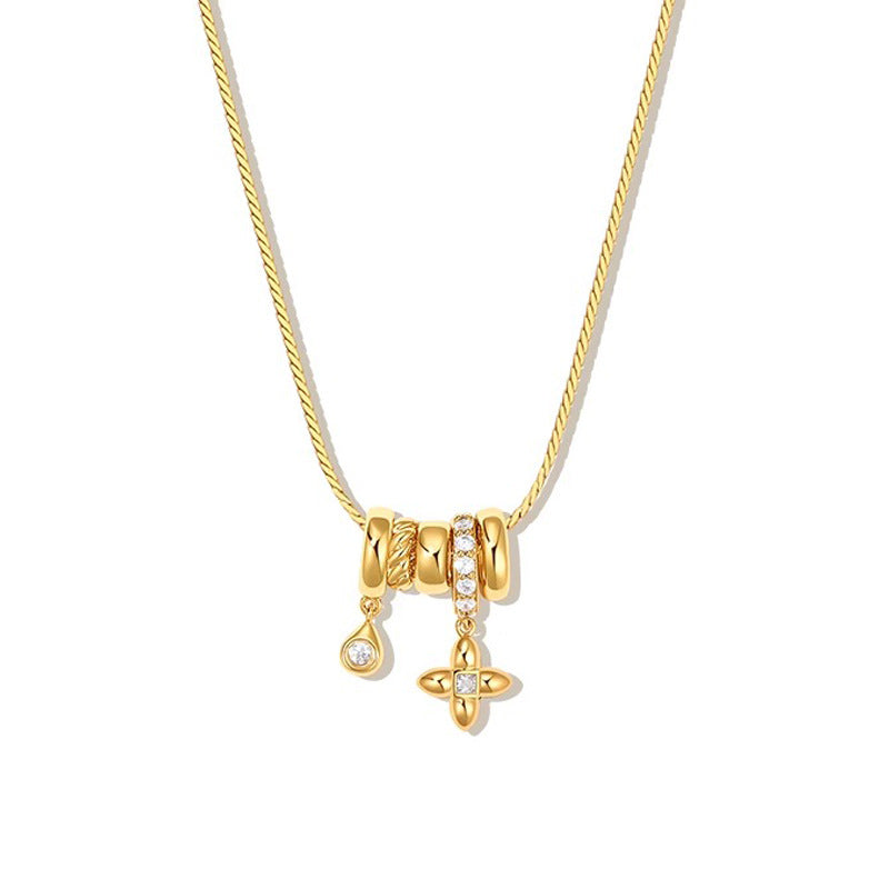 Elegant Gold Plated Rhinestones Clover Pendant Necklace 6W6JNC685