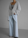 V-Neck Loose Mohair Cardigan - DippedShop Wholesale - #8435