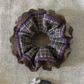 Purple Brown Plaid Lace Hair Scrunchie MK2BLW6W6HSR15