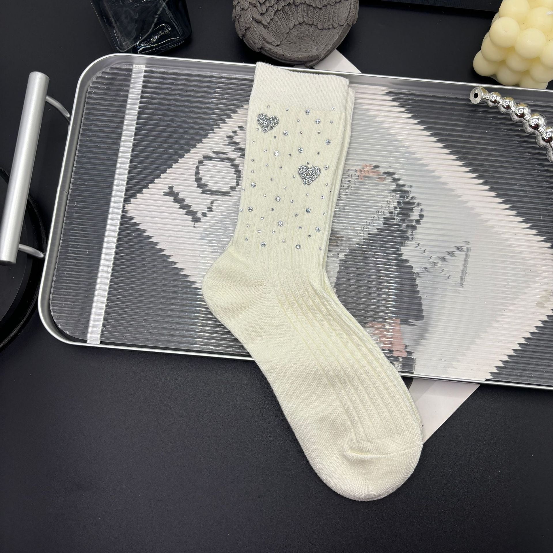 Rhinestone Cotton Socks - DippedShop Wholesale - #2739