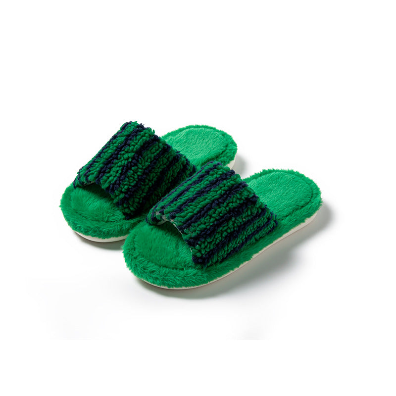 Striped Plush Slippers - DippedShop Wholesale - #6067