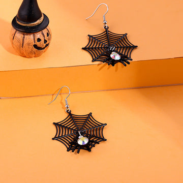 2+ Punk Rhinestone Spider Web Halloween Earrings DPJE2730