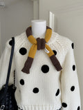 Cute Color Block Striped Knit Slim Scarf 6W6NSW260