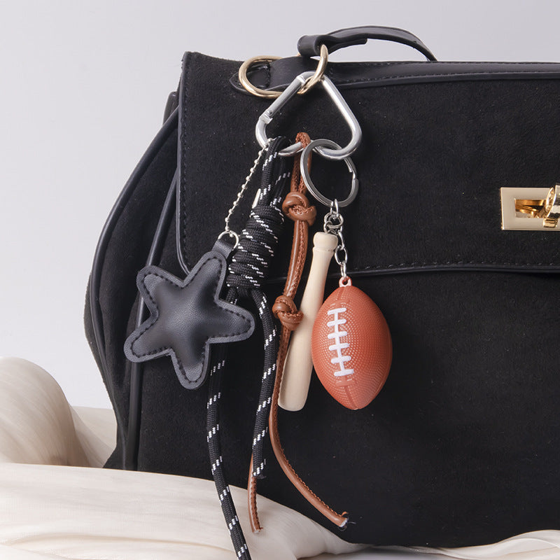 Simple Leather Star Baseball Keychain Bag Charm DP25E494