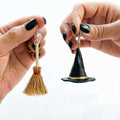 Halloween Witch Hat Broom Asymmetrical Dangle Earrings 6W6JER546