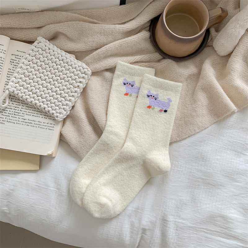 Winter Plush Animal Print Warm Crew Socks 6W8FSO519