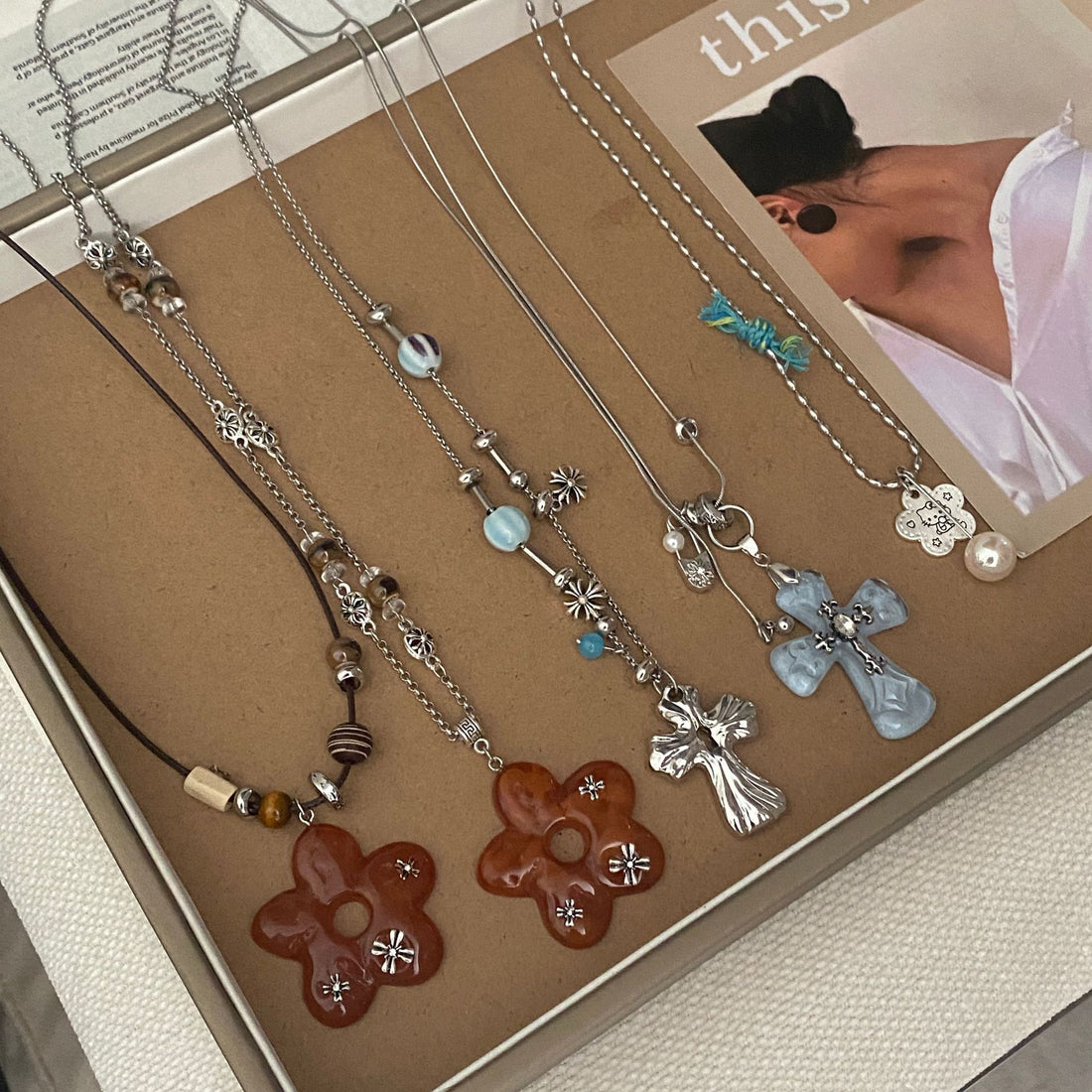 Cross Flower Pendant Necklace - DippedShop Wholesale - #9859