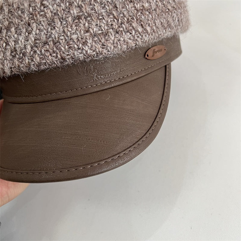Leather Brim Knit Beret - DippedShop Wholesale - #8083