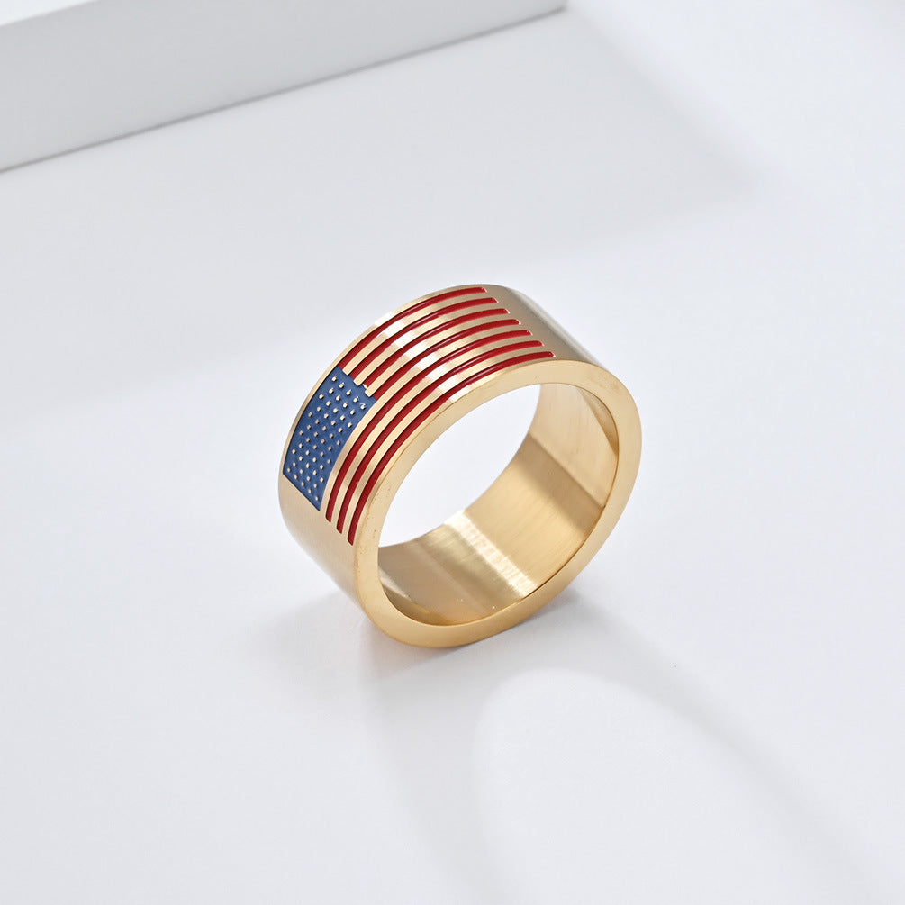 Minimalist USA Flag Pattern Wide Rings 8ZA6JRG201T