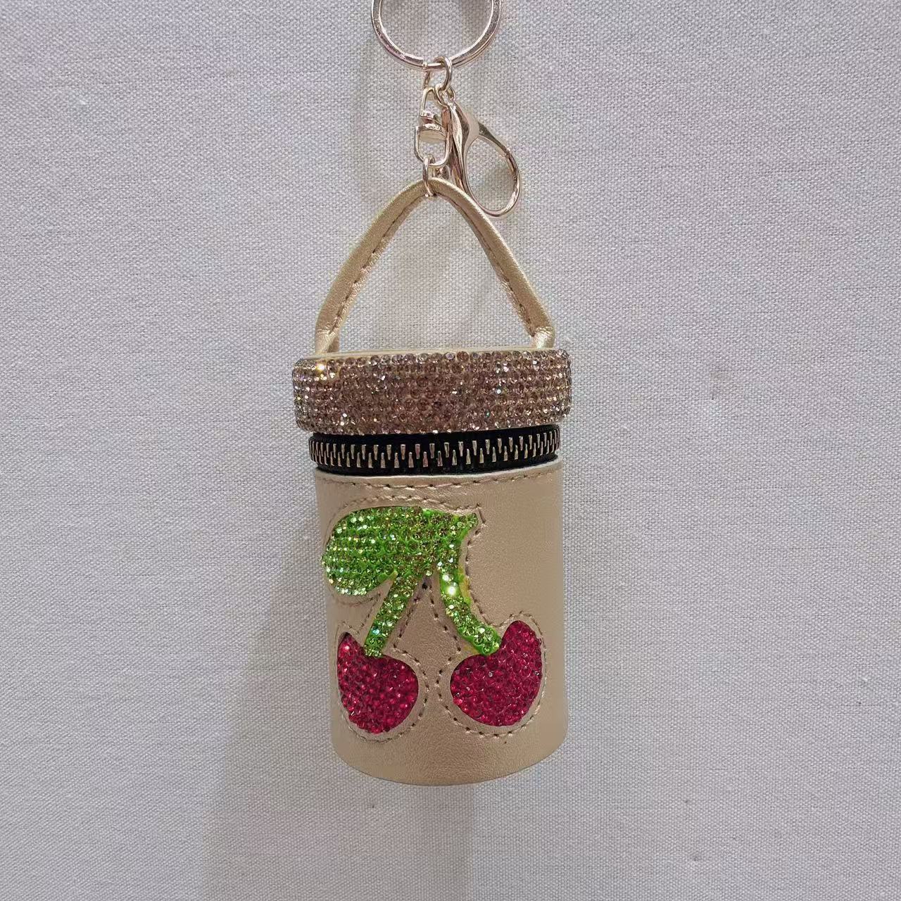 Creative Rhinestones Cherry Bucket Bag Pendant Keychain 6W10BBC625