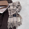 Vintage Plaid Wool Blend Knit Tassel Scarf 6W6NSC67